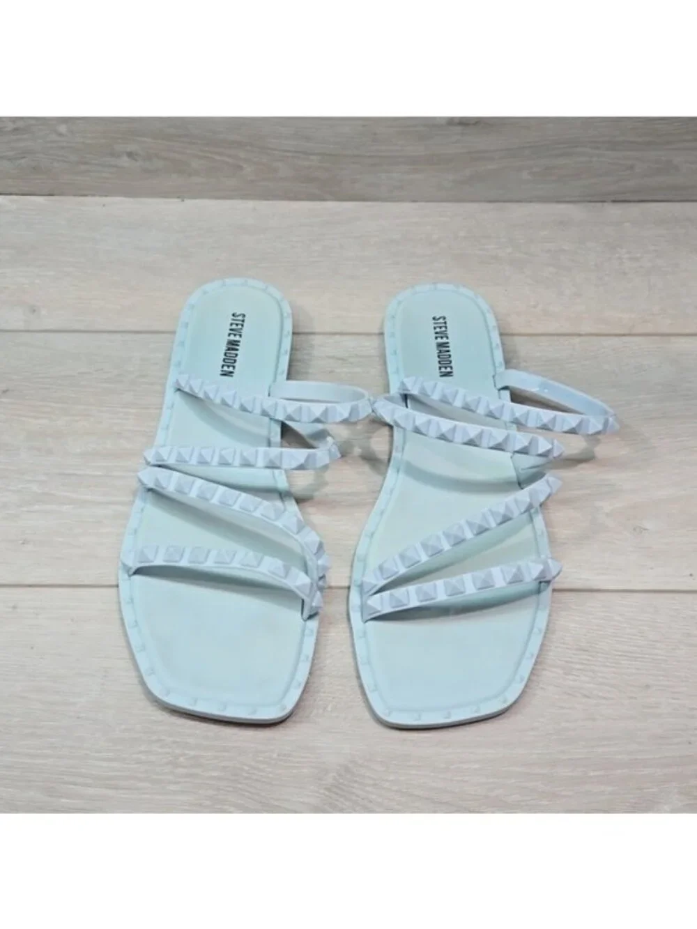 Steve Madden Women Skylar Baby blue Strappy Flats Sandals shoes sz 10